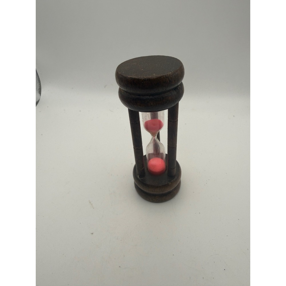 Vintage Wooden Hourglass Sand Timer Pink Sand 4 Inch Dark Wood Decor